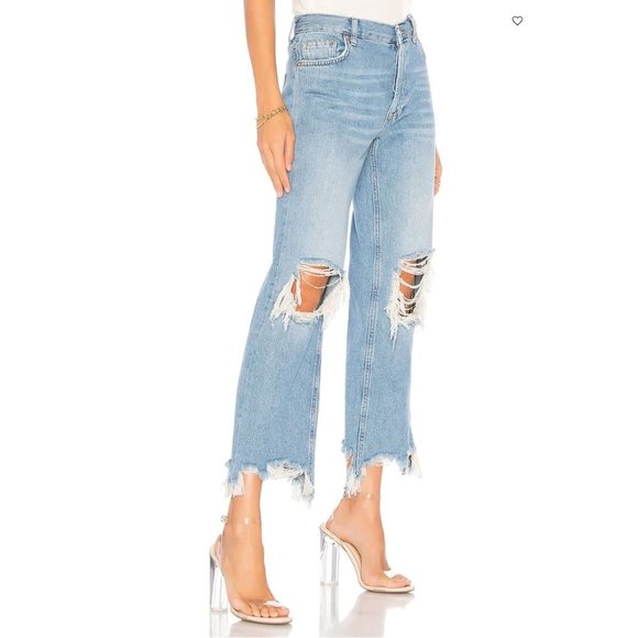 NEW Free People Maggie Distressed Light Wash Denim Straight Leg Crop Ankle Jeans - Picture 2 of 13